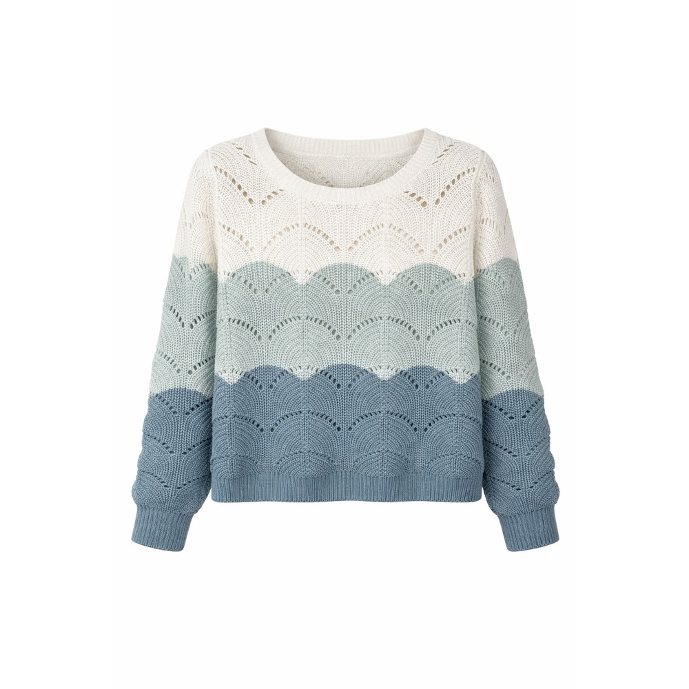 Heine Ajour Chunky German Sweater Size 14 Gradient Ombré Stripes Easter Spring